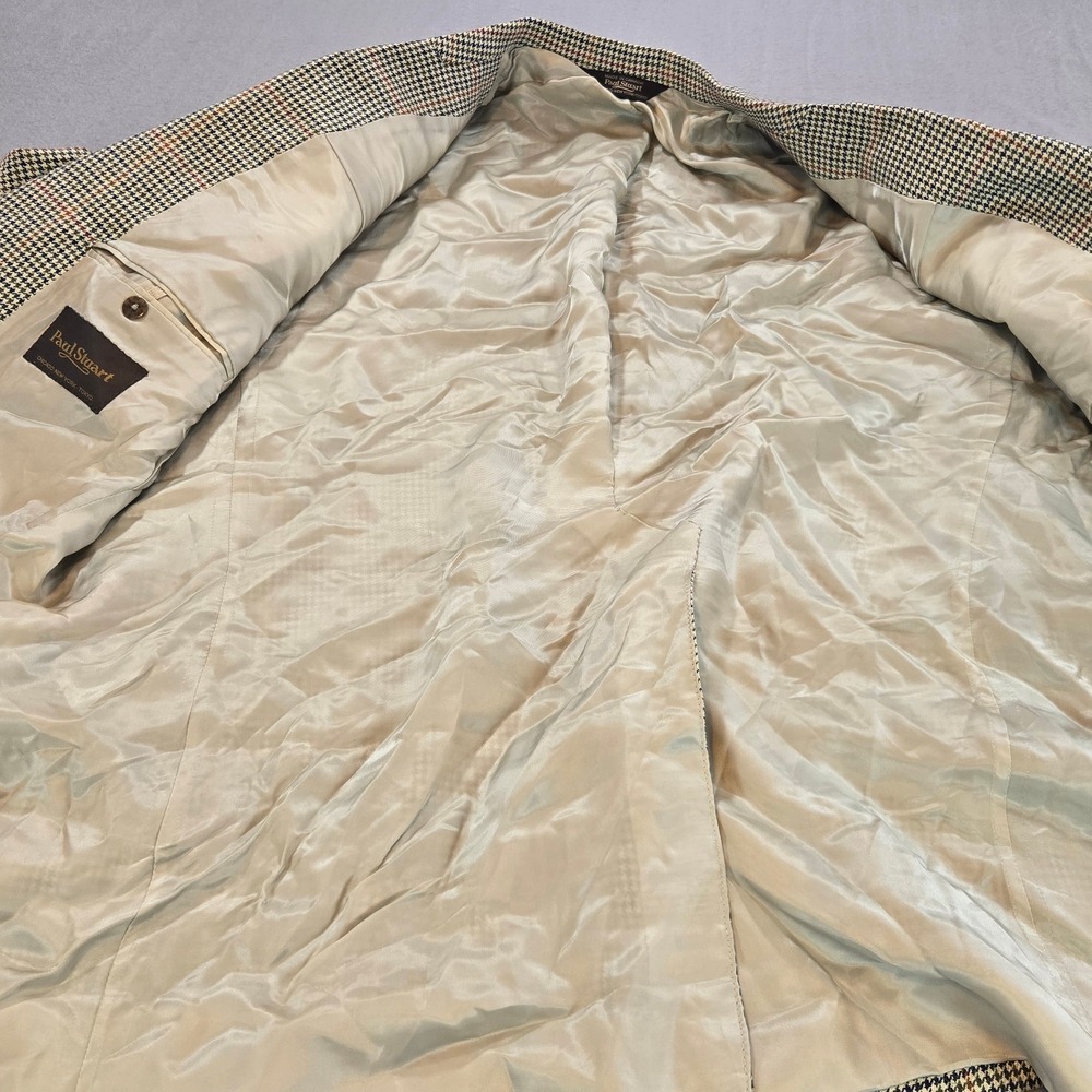 Paul Stuart Sport Coat Mens 43R Tan Houndstooth Silk Wool Blend Stuart II Blazer - Picture 6 of 11